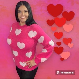 Sizes S-XL Valentine’s Day Swester Hot Pink With Hearts Great Quality S-XL